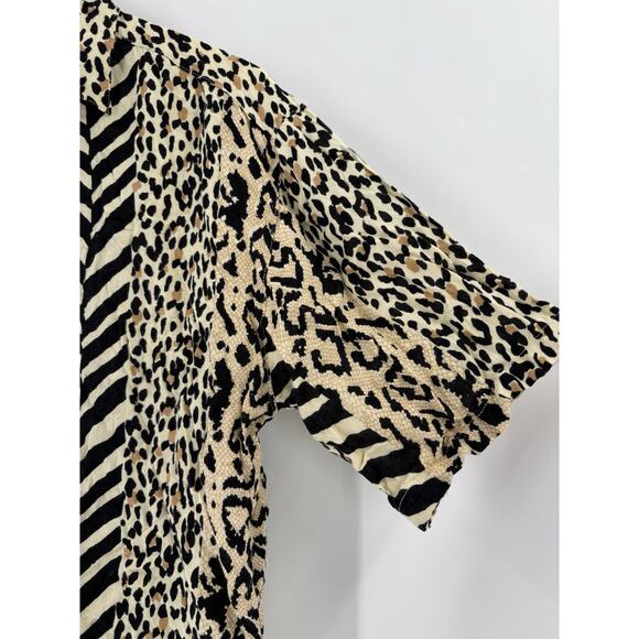Vintage Point One Button Up Womens Large Beige Black Animal Print Short Sleeve - Picture 2 of 15